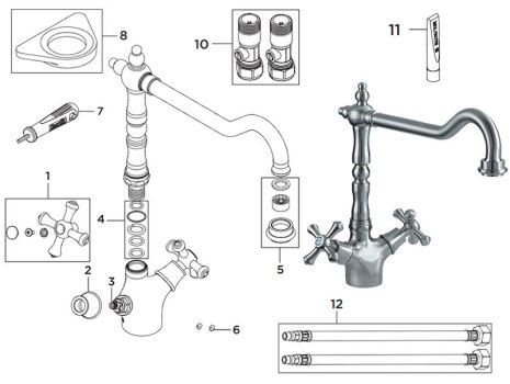 Bristan Colonial Easyfit Sink Mixer - Brushed Nickel (K SNK EF BN) spares breakdown diagram