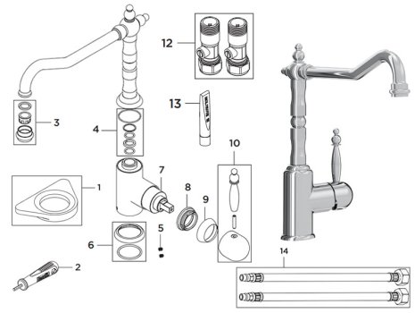 Bristan Colonial Easyfit Sink Mixer - Chrome (K SNKSL EF C) spares breakdown diagram