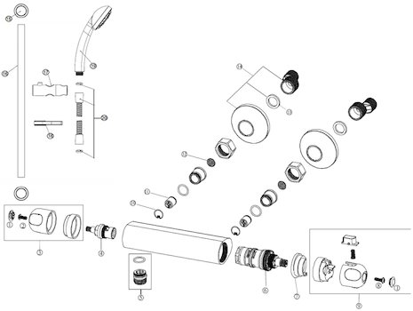 Bristan Combi Budget bar mixer shower (VA BARSHXSM C) spares breakdown diagram