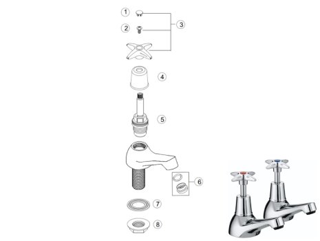 Bristan Cross Top Head Bath Taps - Chrome (VAX 3/4 C) spares breakdown diagram