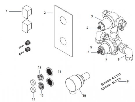 Bristan Descent thermostatic recessed dual control shower valve (DSC SHCVO C) spares breakdown diagram