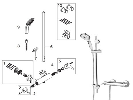 Bristan Design Utility bar mixer shower with levers (DUL2 SHXARFF C) spares breakdown diagram