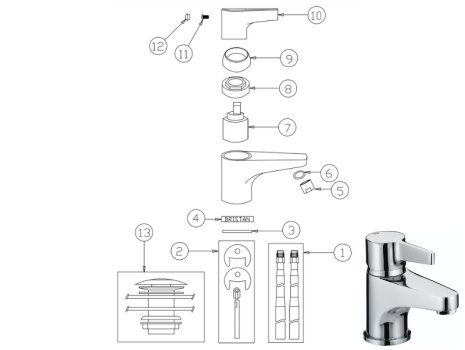 Bristan Design Utility Lever Basin Mixer With Clicker Waste - Chrome (DUL BAS C) spares breakdown diagram