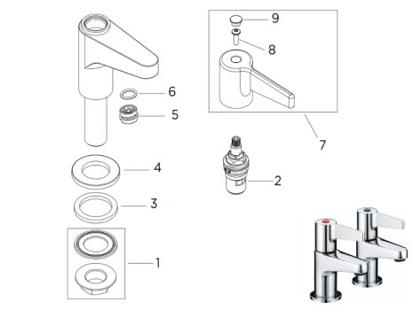 Bristan Design Utility Lever Basin Taps - Chrome (DUL 1/2 C) spares breakdown diagram