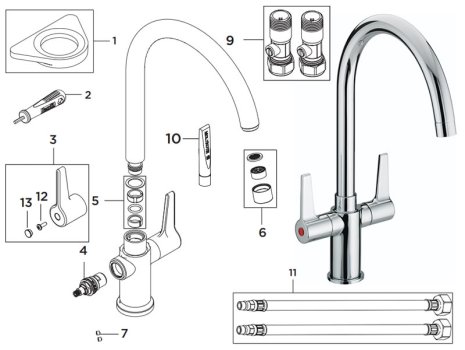 Bristan Design Utility Lever Easyfit sink mixer - chrome (DUL SNK EF C) spares breakdown diagram