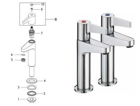 Bristan Design Utility Lever Taps - Chrome (DUL HNK C) spares breakdown diagram