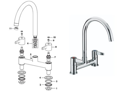 Bristan Design Utility X head deck sink mixer - chrome (DUX DSM C) spares breakdown diagram