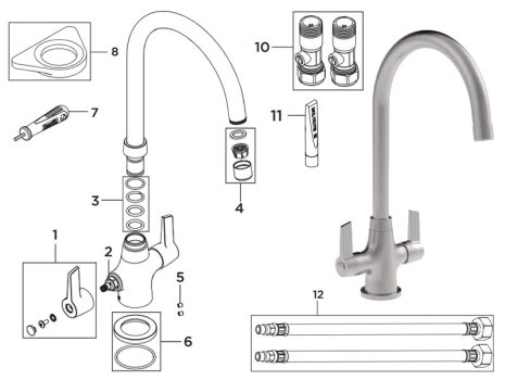 Bristan Echo Easyfit Sink Mixer - Brushed Nickel (EC SNK EF BN) spares breakdown diagram