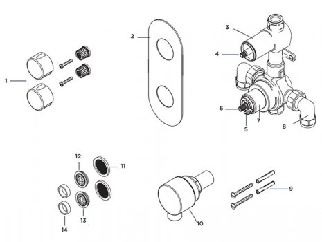 Bristan Exodus recessed shower valve - chrome (EXD SHCVO C) spares breakdown diagram