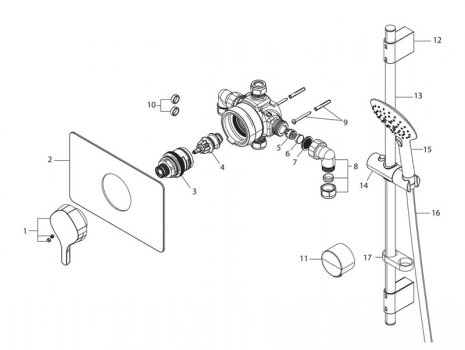 Bristan Flue recessed single control shower valve with kit (FLT SQSHCAR C) spares breakdown diagram