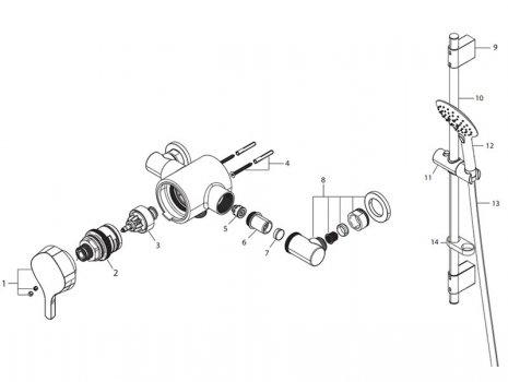 Bristan Flute thermostatic exposed single control valve with fittings (FLT SQSHXAR C) spares breakdown diagram