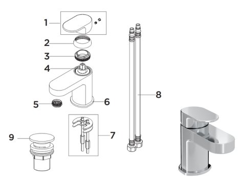 Bristan Frenzy Basin Mixer With Clicker Waste - Chrome (FRZ BAS C) spares breakdown diagram