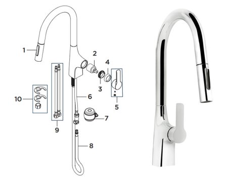 Bristan Gallery Pro Glide Professional Sink Mixer - Chrome (GLL PROSNK C) spares breakdown diagram