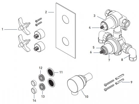 Bristan Glorious recessed dual control shower valve with diverter (GLR SHCDIV C) spares breakdown diagram