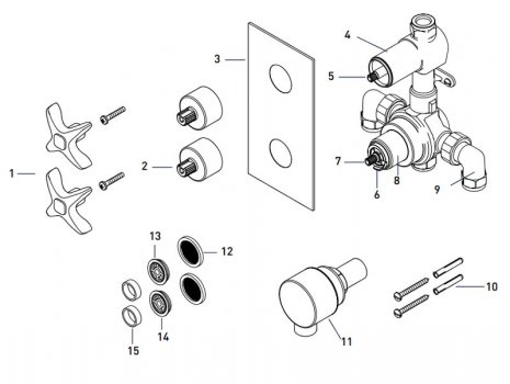 Bristan Glorious thermostatic recessed dual control shower valve (GLR SHCVO C) spares breakdown diagram