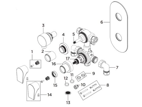 Bristan Hourglass Shower Pack With Fixed Head & Wall Outlet Handset (HOURGLASS SHWR PK3) spares breakdown diagram