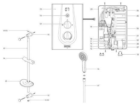 Bristan Joy Thermostatic Electric Shower 8.5kW - White (JOYT385 W) spares breakdown diagram