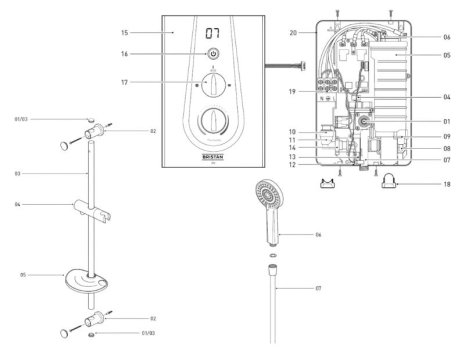 Bristan Joy Thermostatic Electric Shower 9.5kW - White (JOYT395 W) spares breakdown diagram