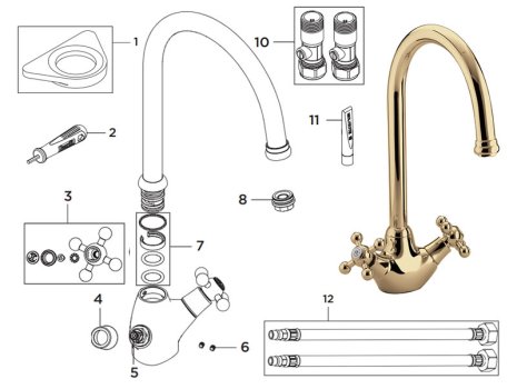 Bristan Kingsbury Easyfit Sink Mixer - Gold (KG SNK EF G) spares breakdown diagram