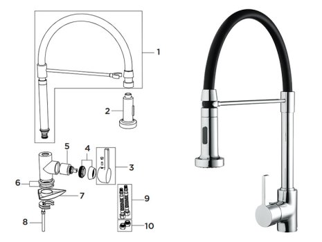 Bristan Liquorice Professional Sink Mixer With Pull Down Spray - Chrome (LQR PROSNK C) spares breakdown diagram