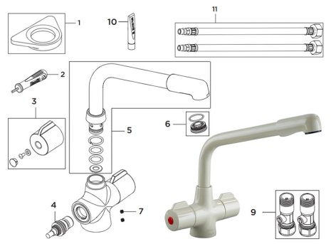 Bristan Manhattan Easyfit Sink Mixer - Beige (MH SNK EF BGE) spares breakdown diagram