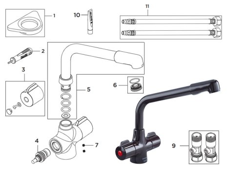 Bristan Manhattan Easyfit Sink Mixer - Mocca (MH SNK EF MOC) spares breakdown diagram