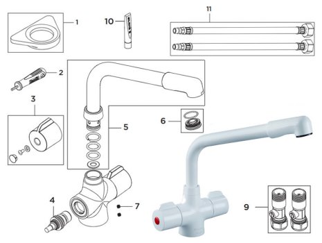 Bristan Manhattan Easyfit Sink Mixer - White (MH SNK EF WHT) spares breakdown diagram