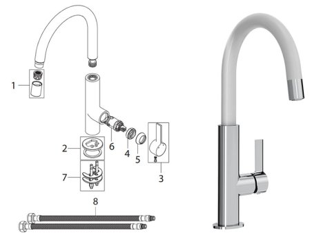 Bristan Melba Sink Mixer - Chrome/White (MLB SNK WHT) spares breakdown diagram