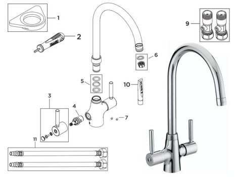 Bristan Monza Easyfit Sink Mixer - Chrome (MZ SNK EF C) spares breakdown diagram