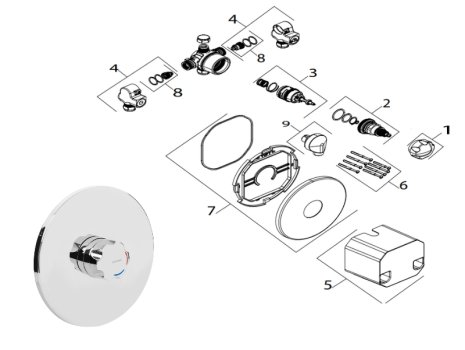 Bristan Opac Concealed Mini Valve With Handwheel - Chrome (MINI2 TS1203 CH C) spares breakdown diagram