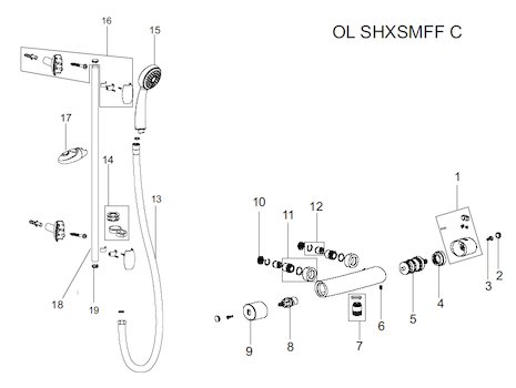 Bristan Oval bar mixer shower (Oval) spares breakdown diagram