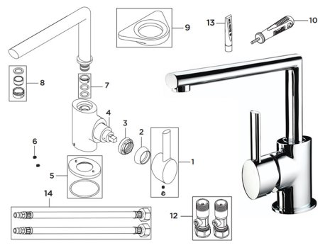Bristan Oval Easyfit Sink Mixer - Brushed Nickel (OL SNK EF BN) spares breakdown diagram