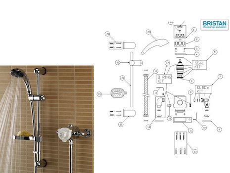 Bristan Pisa Exposed thermosatic mixer shower spares breakdown diagram