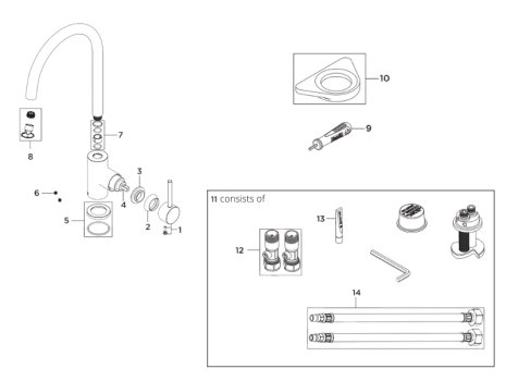 Bristan Pistachio Easyfit Sink Mixer - Brushed Nickel (PST EFSNK BN) spares breakdown diagram