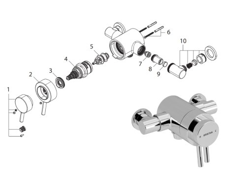 Bristan Prism exposed concentric shower valve only - bottom outlet (PM2 CSHXVO C) spares breakdown diagram