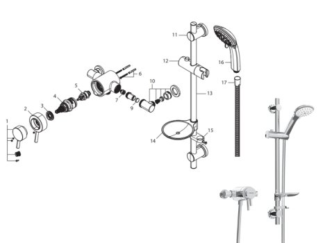 Bristan Prism Exposed Dual Control Shower With Adjustable Riser - Chrome (PM2 CSHXAR C) spares breakdown diagram