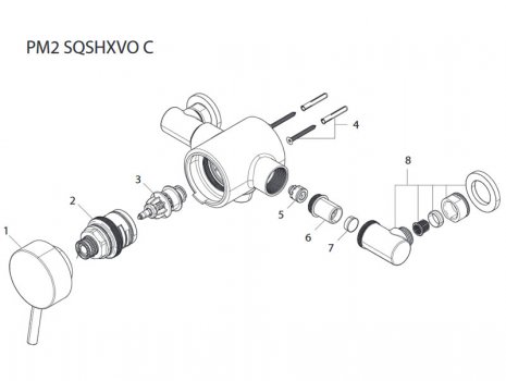 Bristan Prism Exposed Sequential Shower Valve Only - Chrome (PM2 SQSHXVO C) spares breakdown diagram