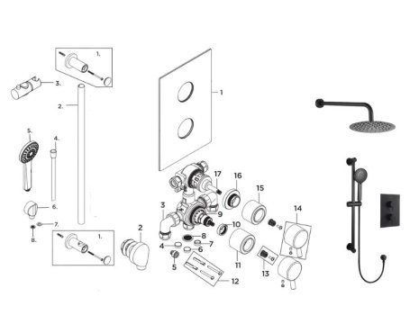 Bristan Prism Recessed Concealed Dual Control Shower Pack - Black (PRISM BLK SHWR PK) spares breakdown diagram