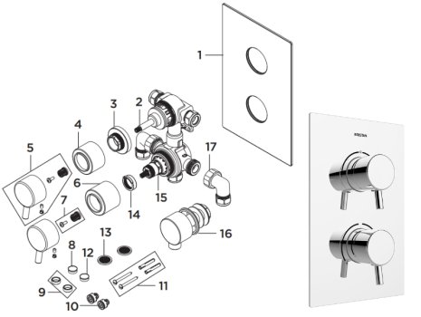 Bristan Prism recessed shower valve with diverter (PM2 SHCDIV C) spares breakdown diagram