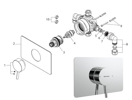 Bristan Prism Recessed Concealed Single Control Shower Valve - Chrome (PM2 SQSHCVO C) spares breakdown diagram