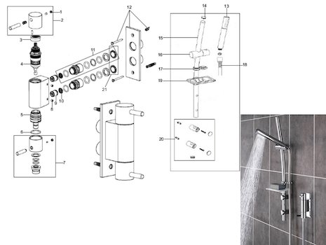 Bristan Prism Vertical dual control shower with kit (PM VSHXAR C) spares breakdown diagram