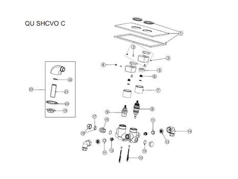 Bristan Qube dual control thermostatic shower valve - chrome (QU SHCVO C) spares breakdown diagram