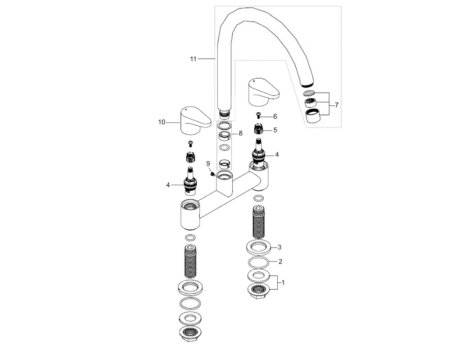 Bristan Quest Deck Sink Mixer - Chrome (QST DSM C) spares breakdown diagram