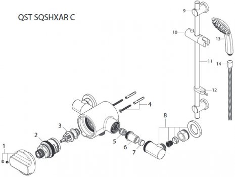 Bristan Quest thermostatic shower valve (QST SQSHXAR C) spares breakdown diagram
