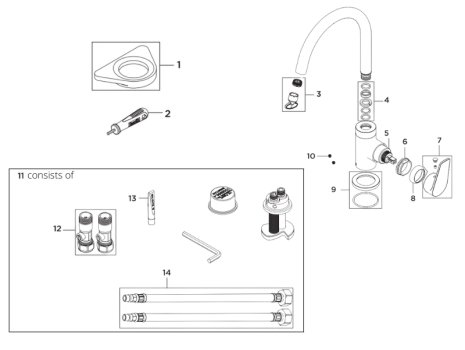 Bristan Raspberry Easyfit Sink Mixer - Chrome (RSP EFSNK C) spares breakdown diagram