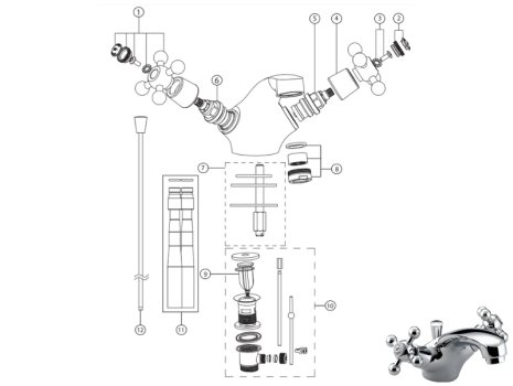 Bristan Regency Basin Mixer With Pop-Up Waste - Chrome (R BAS C) spares breakdown diagram