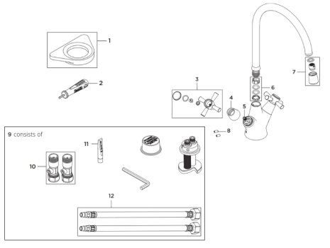 Bristan Rio Easyfit Sink Mixer - Chrome (RO SNK EF C) spares breakdown diagram