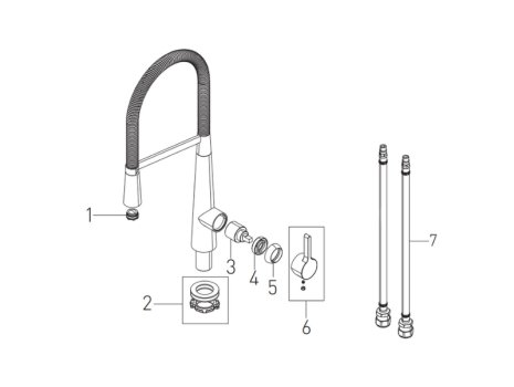 Bristan Saffron Professional Sink Mixer With Pull Out Spray - Brushed Nickel (SFF PROSNK BN) spares breakdown diagram