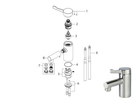 Bristan Solo2 Basin Mixer With Short Lever Tap - Chrome (SOLO2-T3SL) spares breakdown diagram