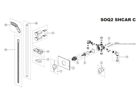 Bristan Sonique 2 concealed mixer shower - chrome (SOQ2 SHCAR C) spares breakdown diagram